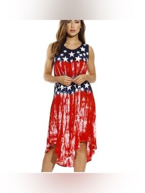 Riviera Sun Women’s Red, White & Navy Star-Print High-Low Coverup Dress
